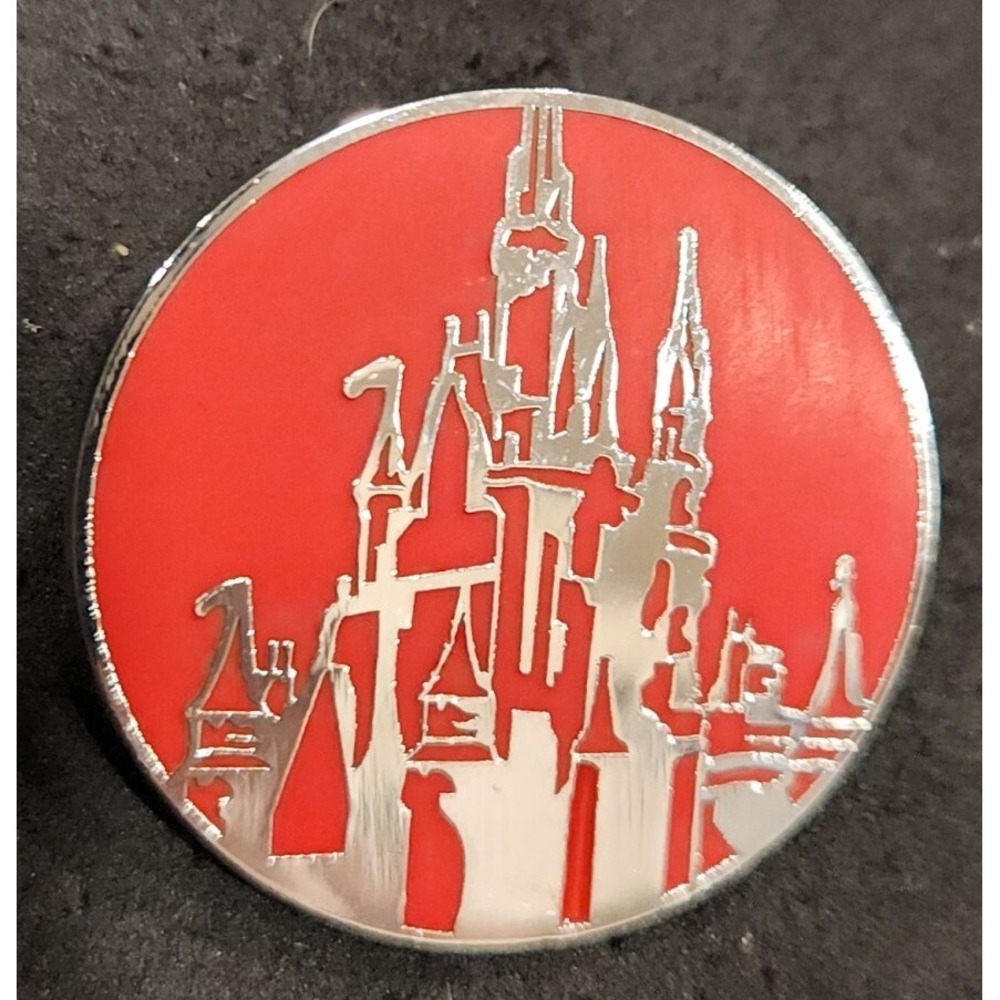 Disney Parks Sleeping Beauty Castle Red Silver Enamel Trading Pin Round Logo